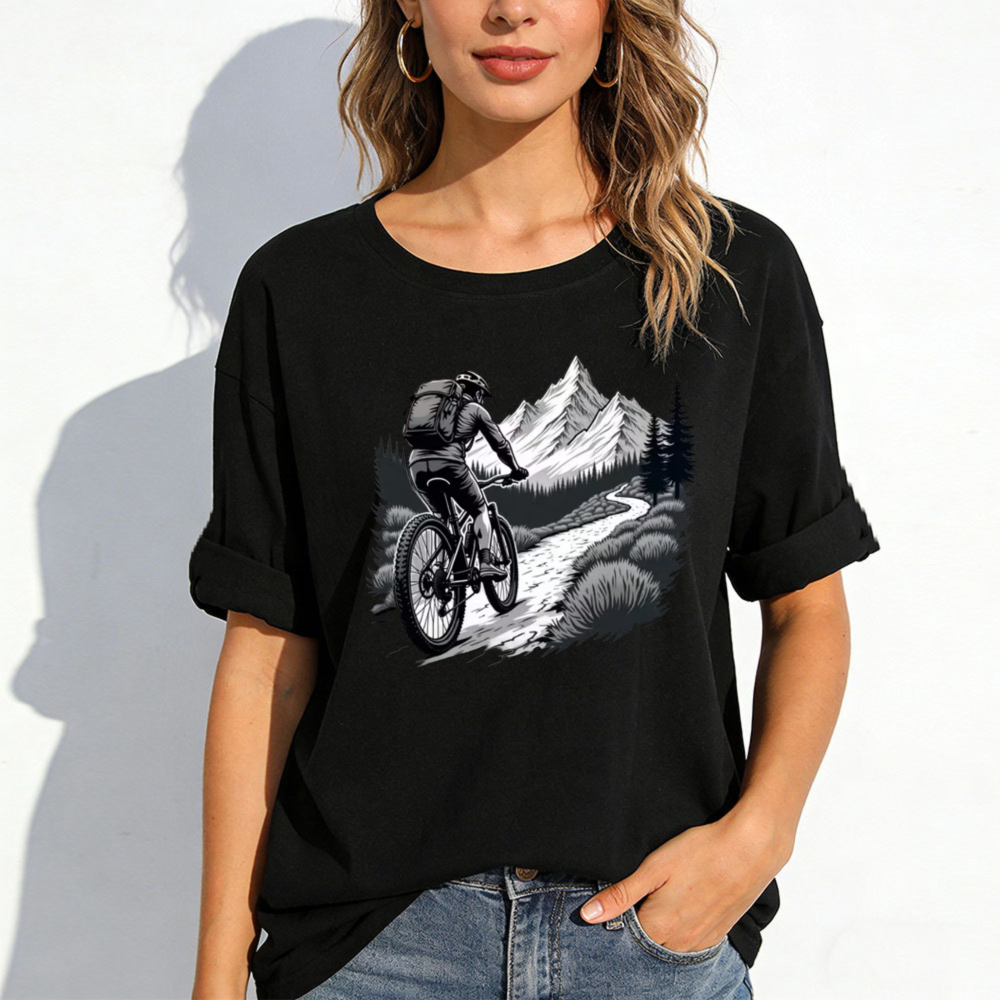Women's Black Mountain Bike T- - Mountain Biking Cartoon review and price
